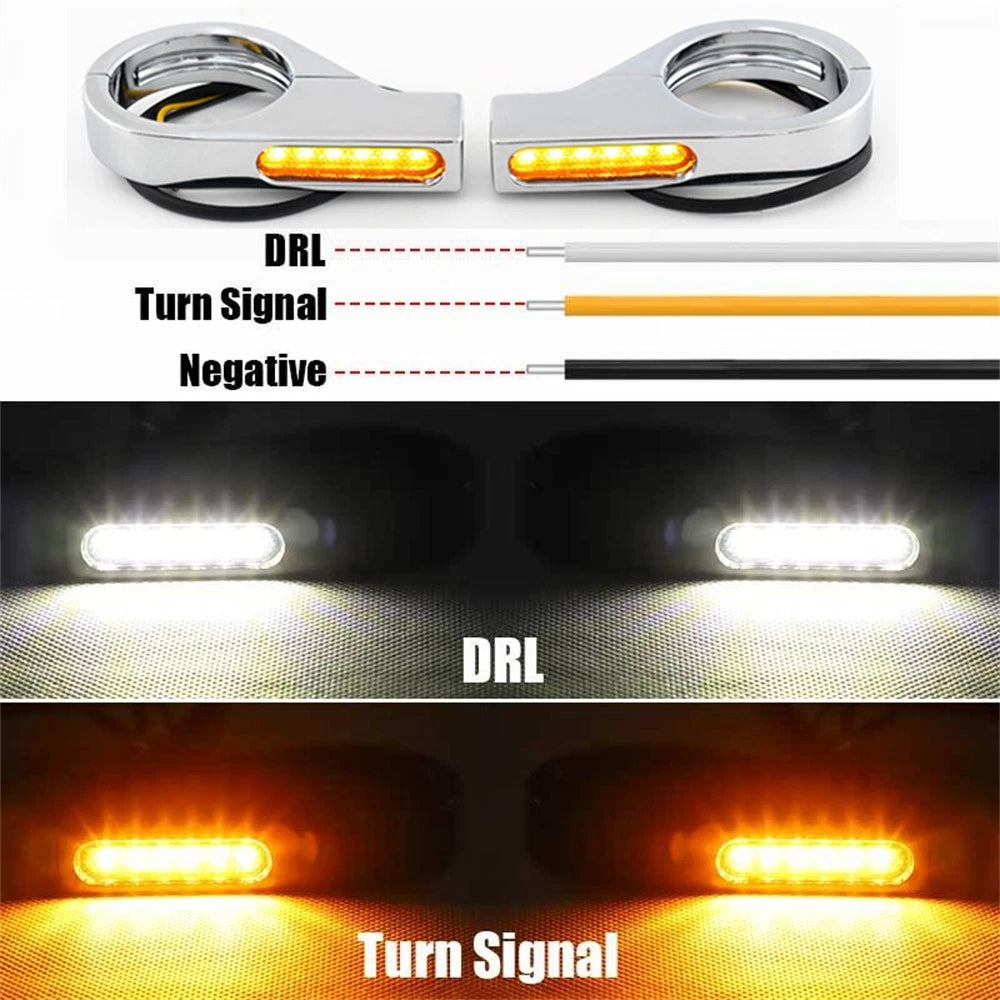 LED DRL Turn Signal Blinkers for Motorcycle (39-41mm Fork Mount Clamp)