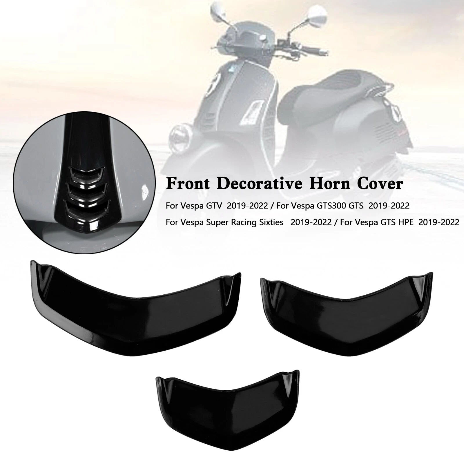 Front Horn Cover Trim for Vespa Sprint 300, GTS 300, GTV (2014–2023) Black T9