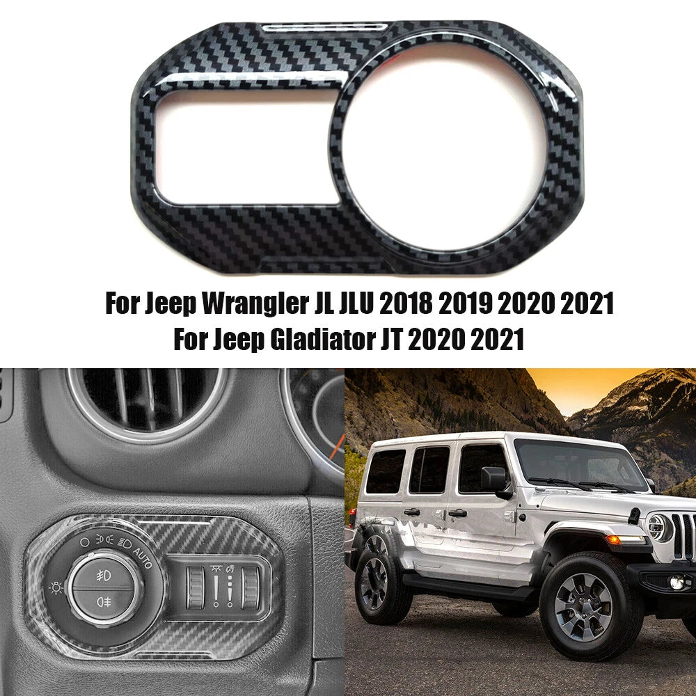 Carbon Fiber Headlight Switch Knob Cover for Jeep Wrangler JL JLU (2018–2021)