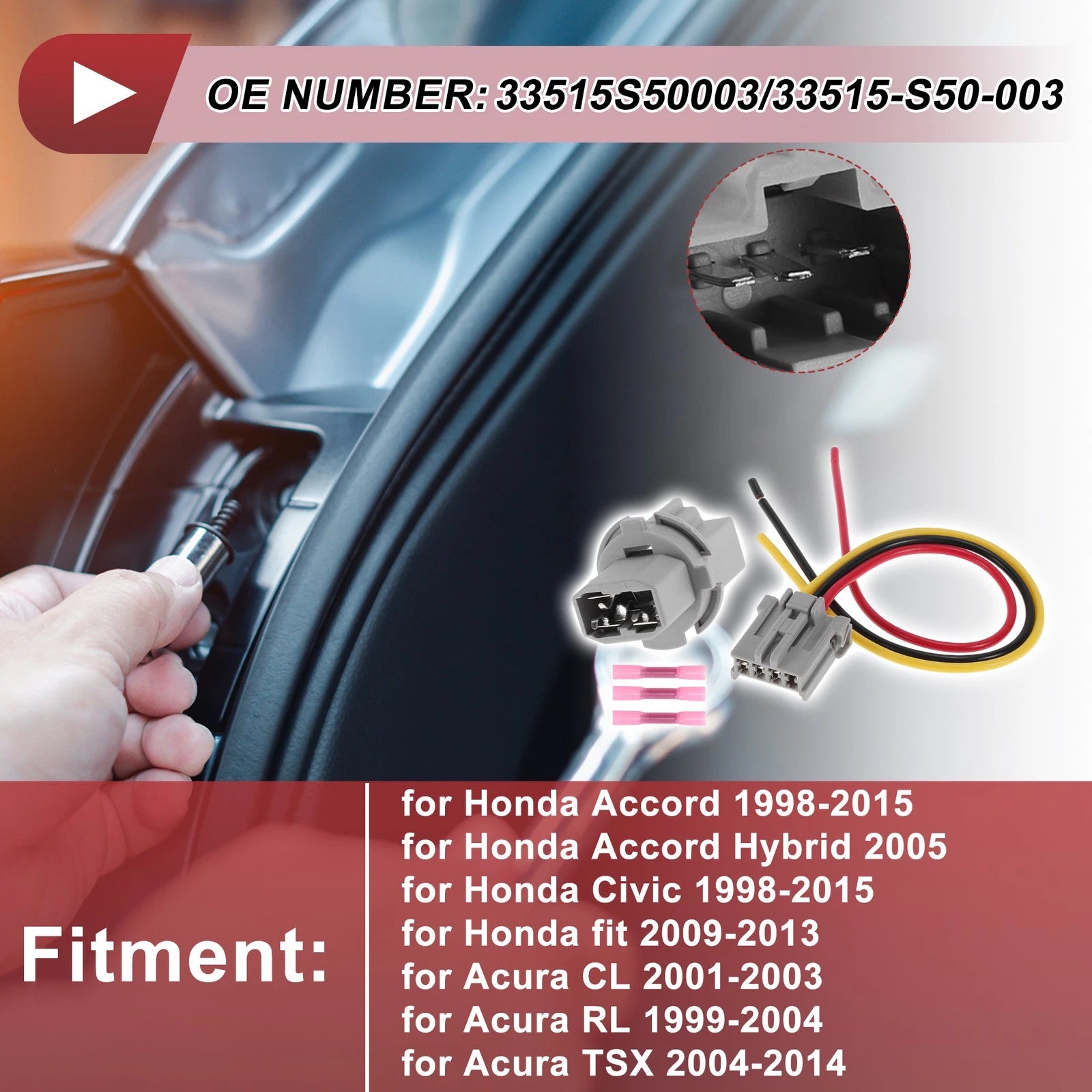 Brake Light Socket Wiring Replacement for Honda Accord 1998-2015