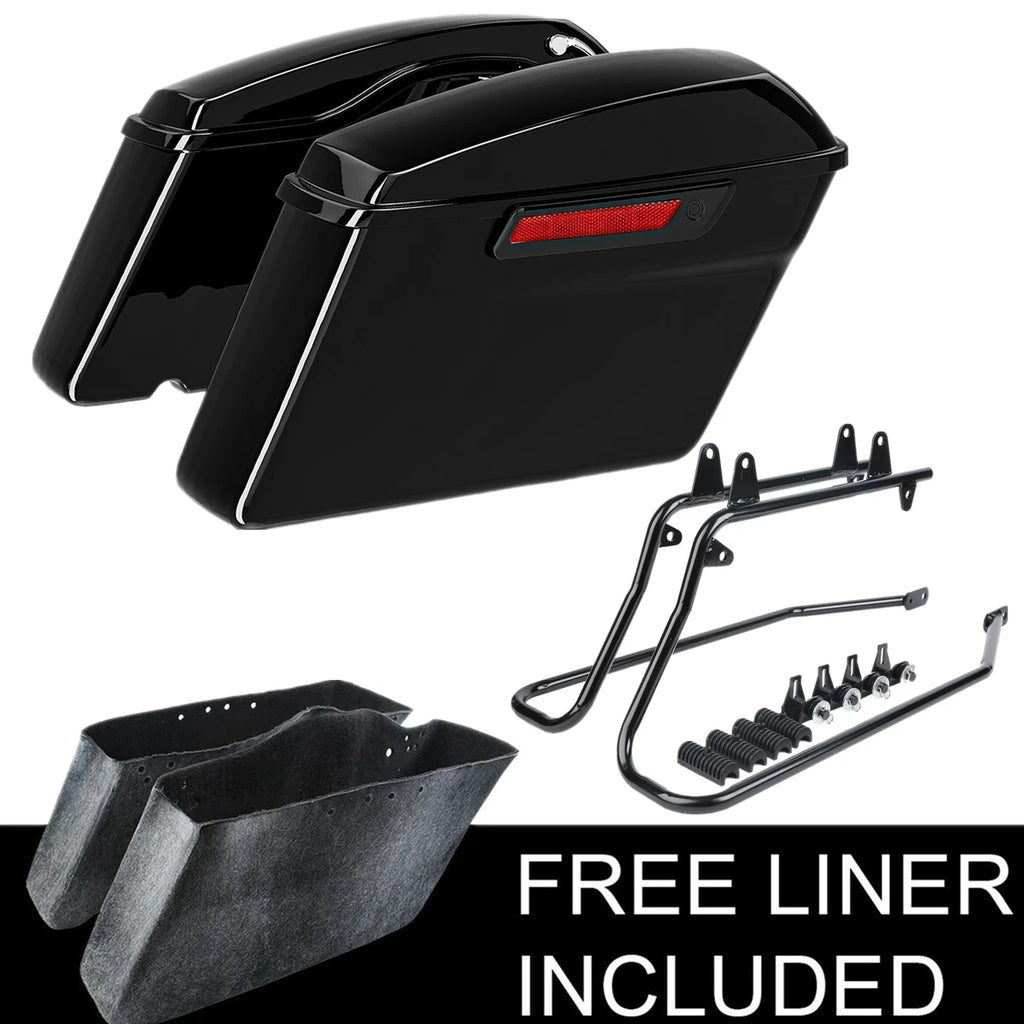 Hard Saddlebags with Black Conversion Brackets for Harley Softail