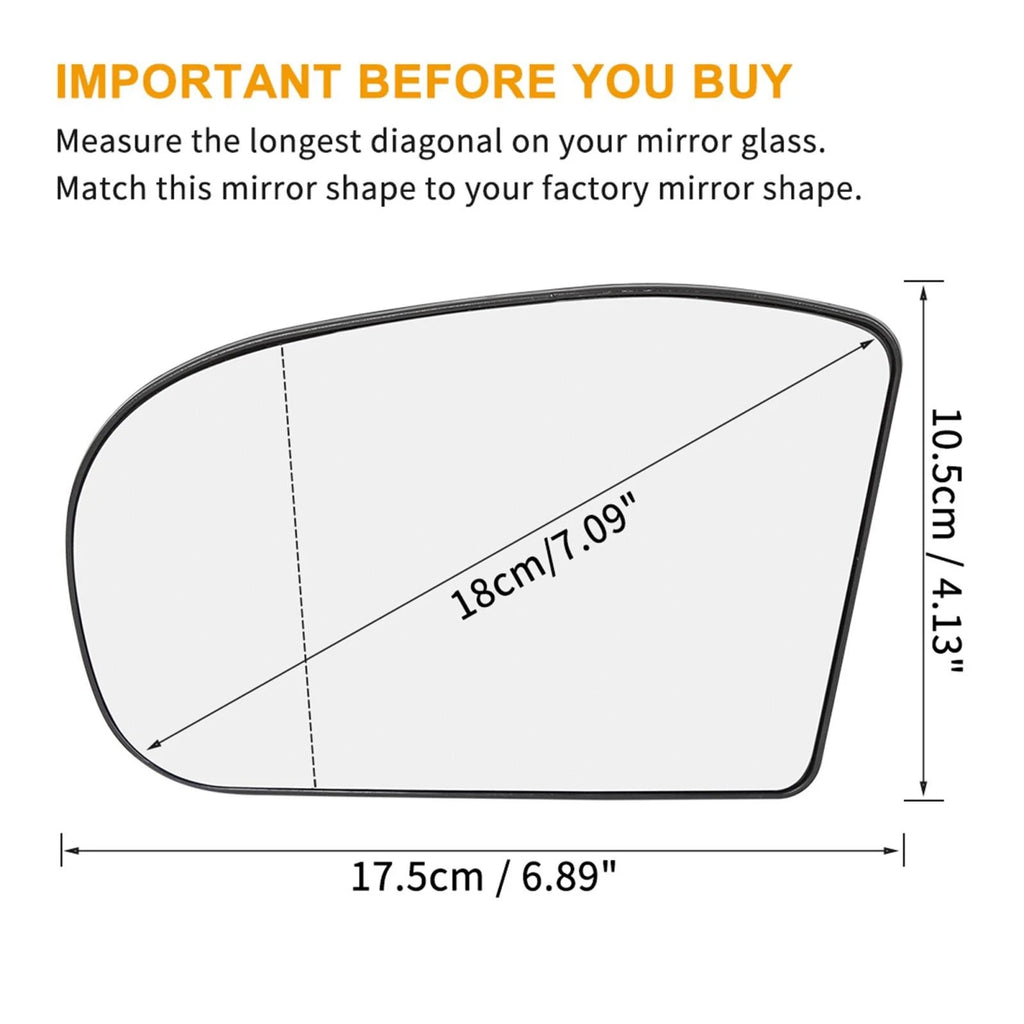 Left Heated Wing Mirror Glass with Backing for Mercedes-Benz C 230 (2002–2007)