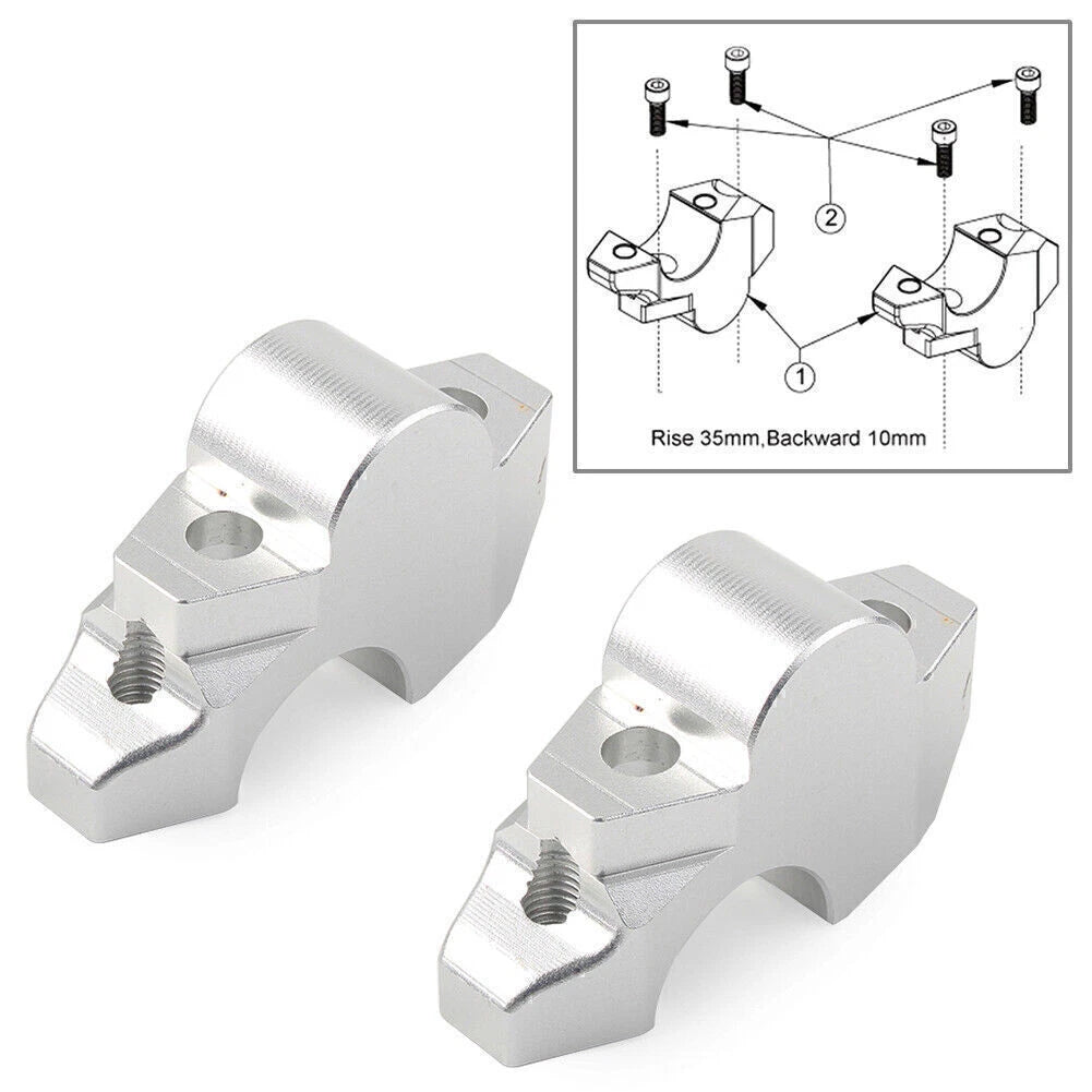 2X Silver Motor Handle Clamp Handlebar Riser Bar for Honda XADV-750 (2017–2019)