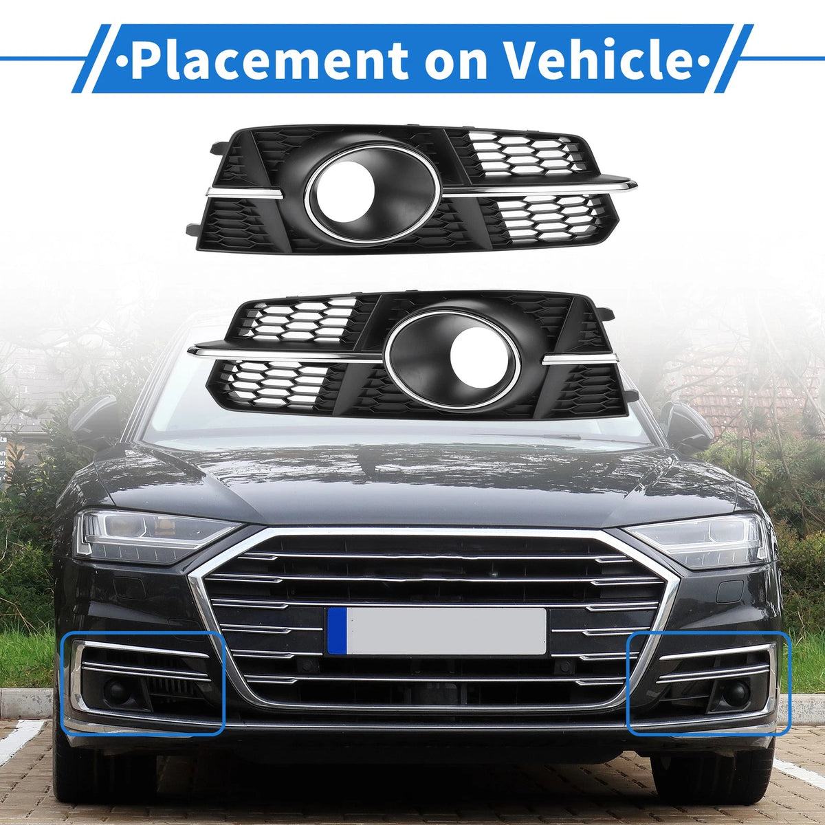 Front Fog Light Grill Pair Replacement for Audi A6 C7 A6L (2012–2018)
