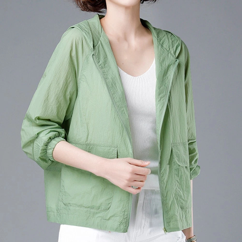 2X Plus Size Long Sleeve Sunscreen Jacket for Women
