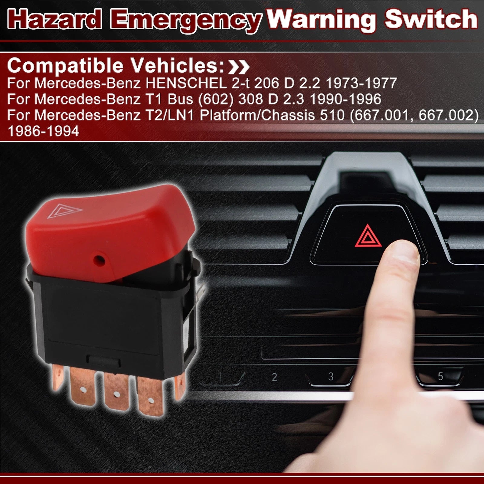 Hazard Warning Flasher Switch Replacement for Mercedes-Benz T2 206 D (1968–1977)