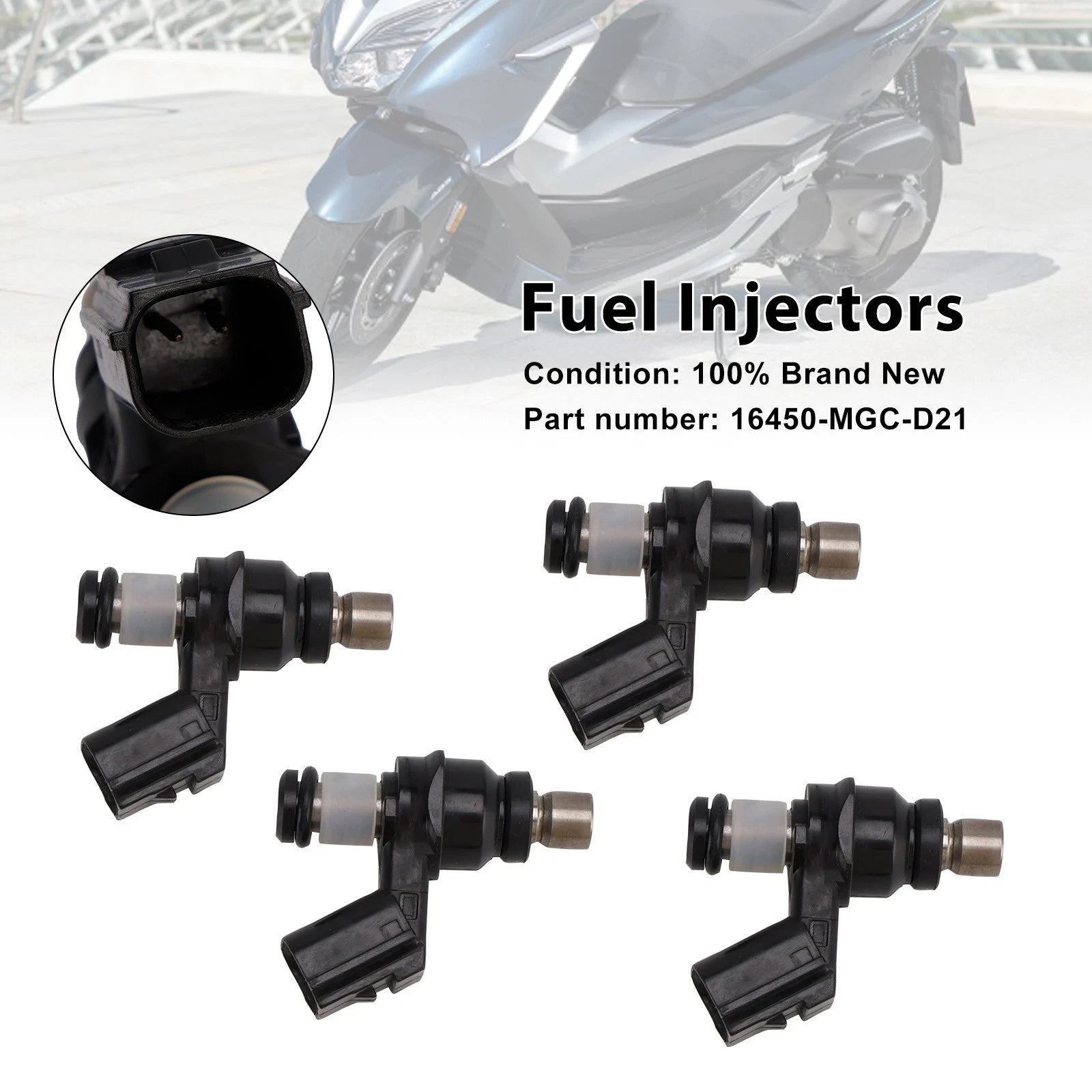 Set of 4 Fuel Injectors for Honda CB1100 (2013–2017), NSS300 Forza 300 16450-MGC-D21