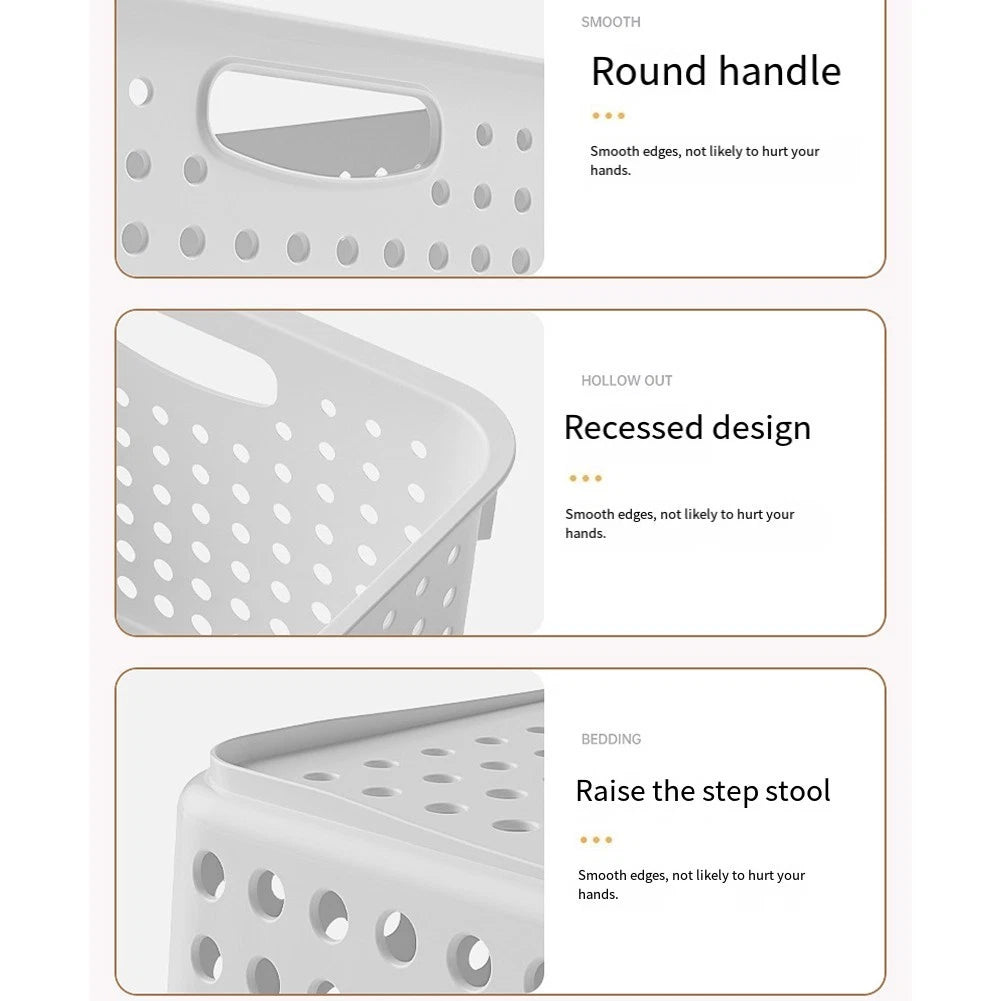Plastic Storage Basket for Home Desktop Kitchen Bath (White/Yellow)