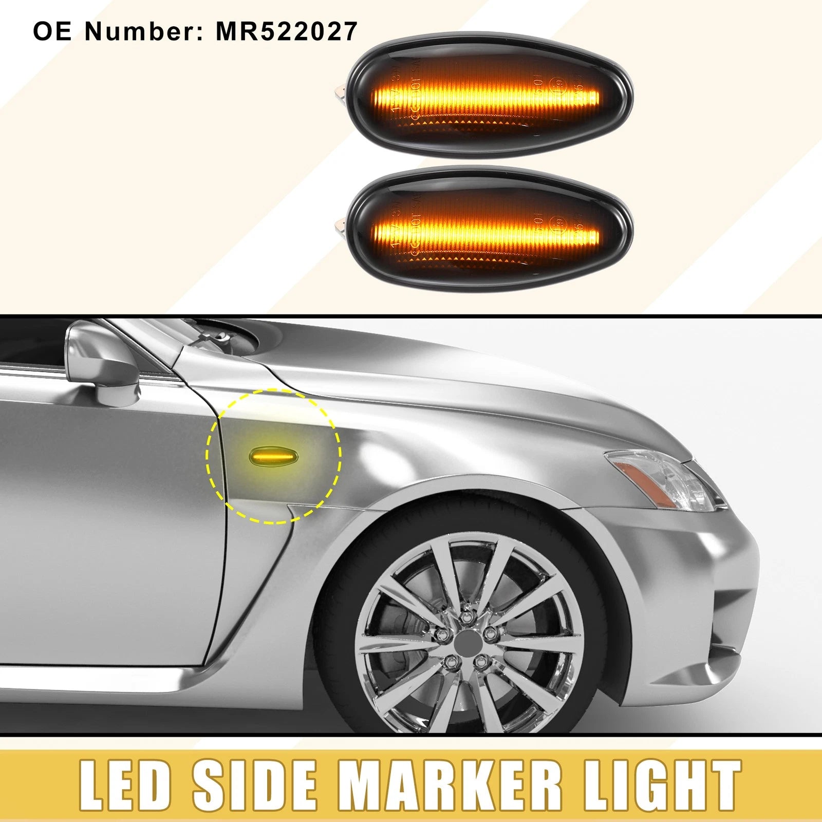 Front Sequential LED Side Marker Light for Mitsubishi Amber 1 Pair (2007–2015)