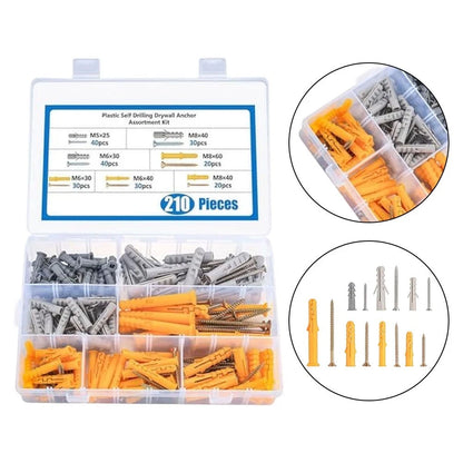 Set of 210 Galvanized Screws and PE Plastic Anchors for Secure Fastening