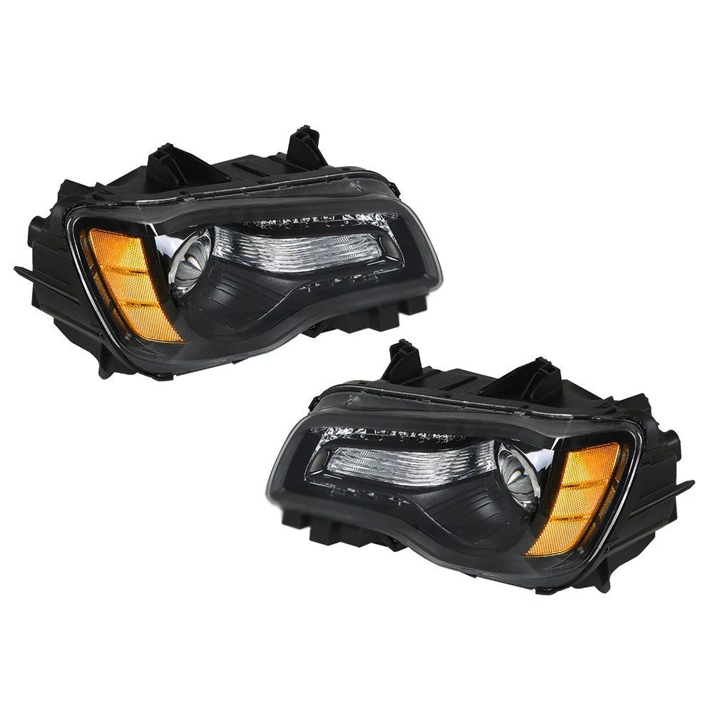 Headlight for Chrysler 300 (2011–2014) Halogen Type Black Housing Right & Left