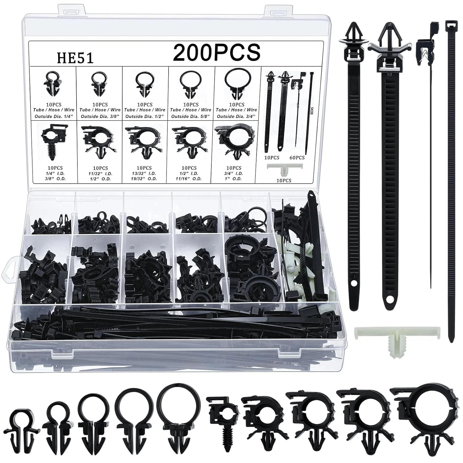 200pcs Push Mount Nylon Wire Clips for Vehicle Wiring Harness (Universal)