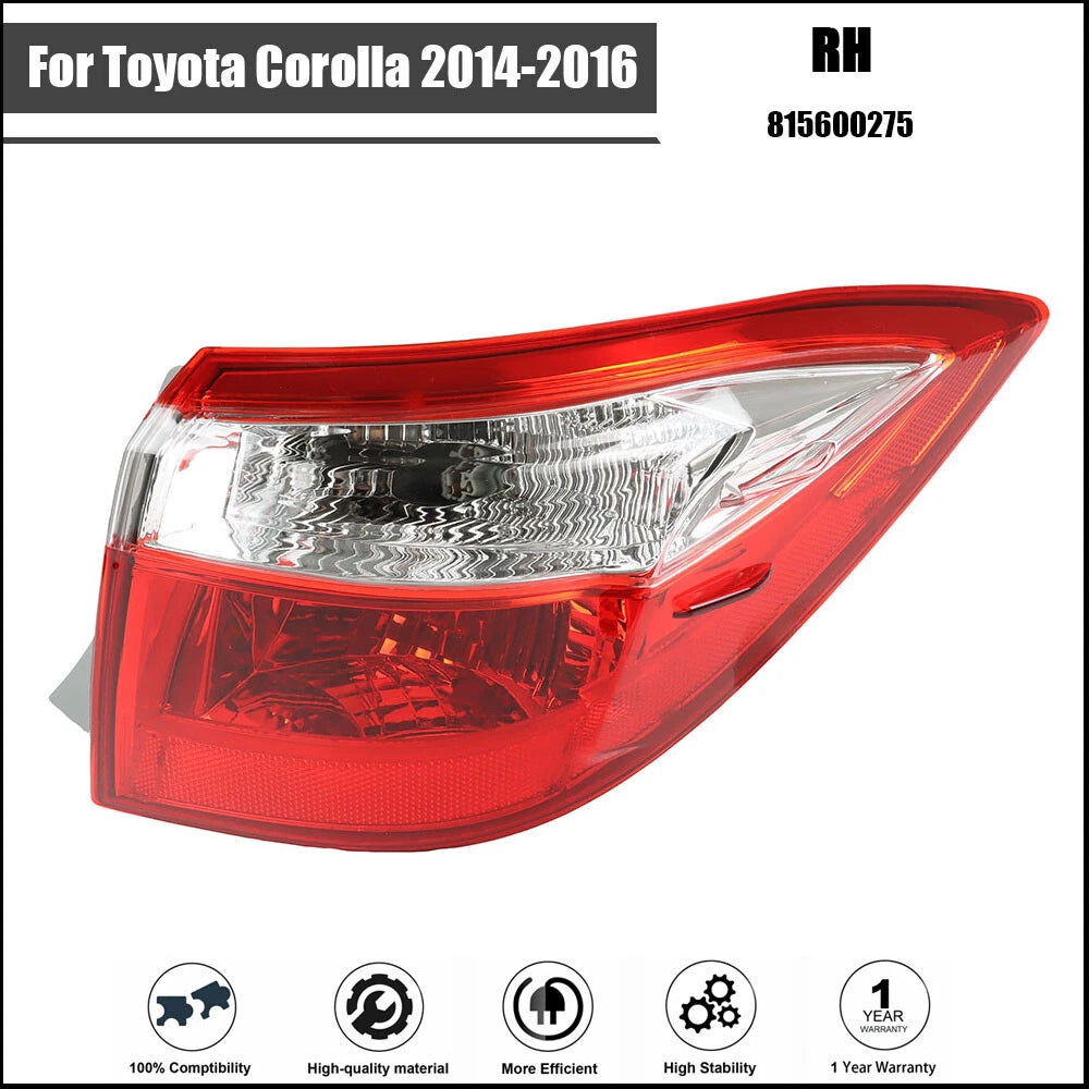 Tail Light for Toyota Corolla (2014–2016) Right Side Chrome Halogen