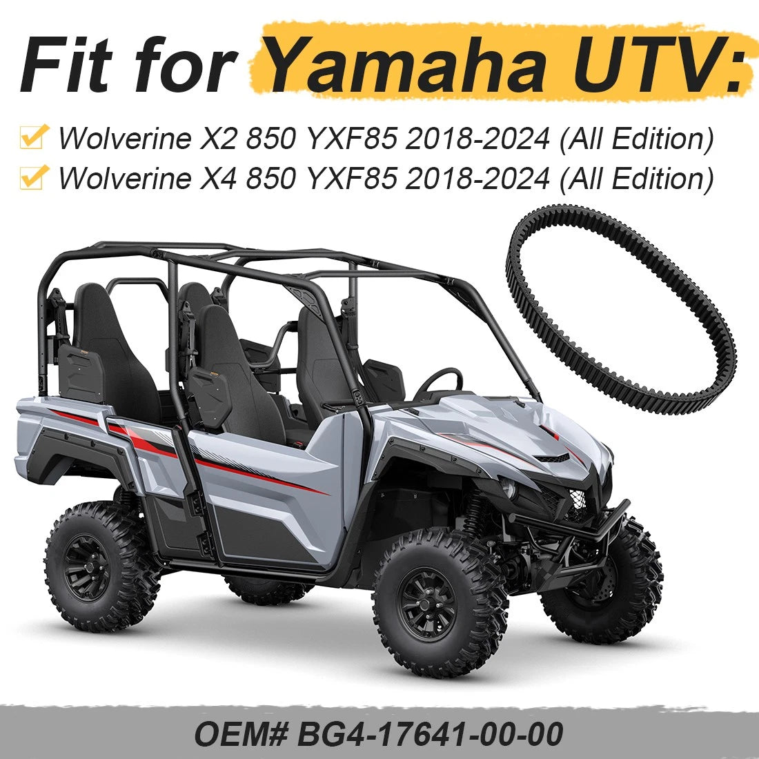Clutch Drive V-Belt for Yamaha Wolverine X2 X4 850 (2018–2024) BG4-17641-00-00