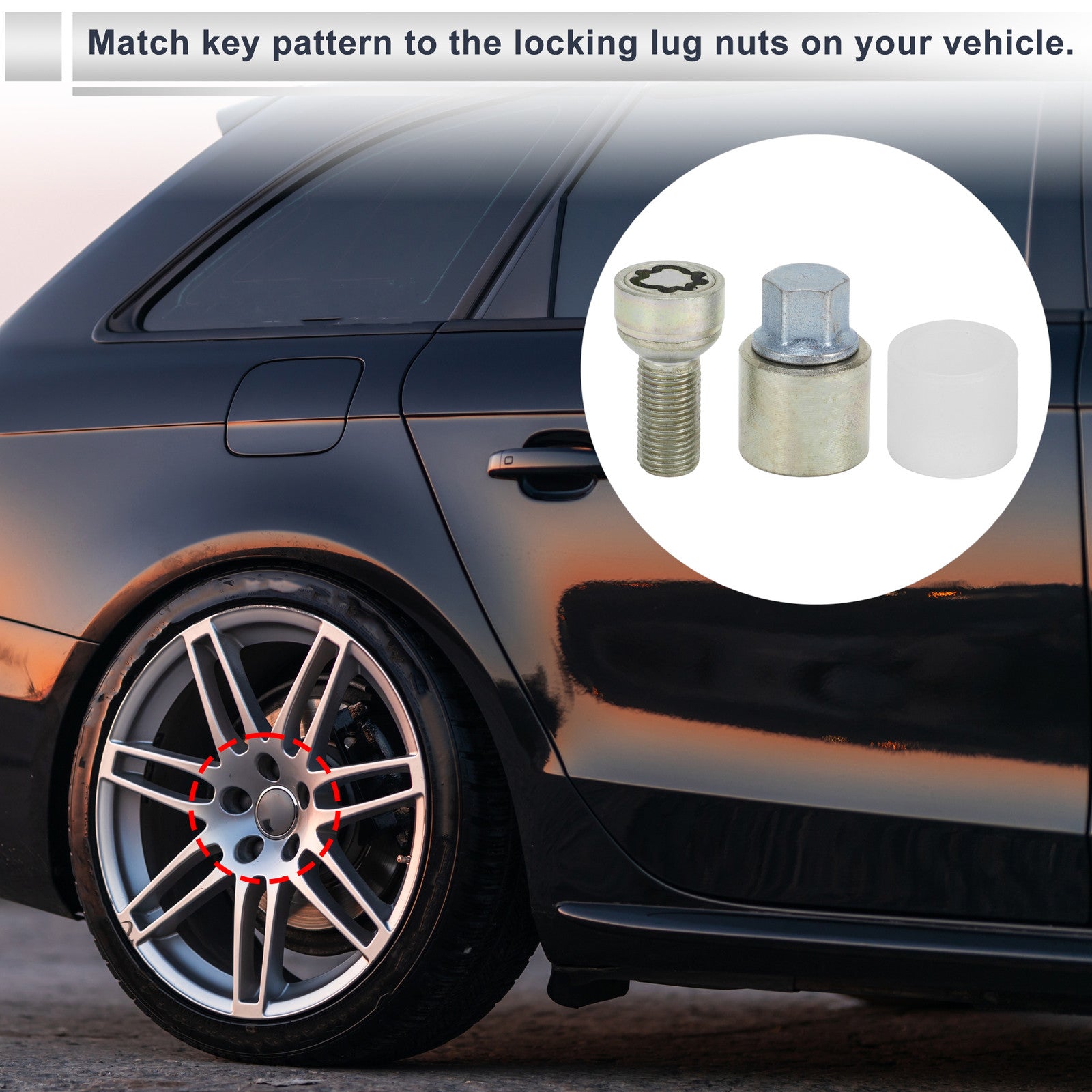 Wheel Lock Lugnut Kit for Audi A4L A5 with Key Socket and Bolt Removal Tool (2009–2018)