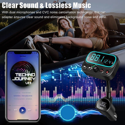 Bluetooth 5.0 FM Transmitter Adapter for Car with 2x USB & Type-C AUX