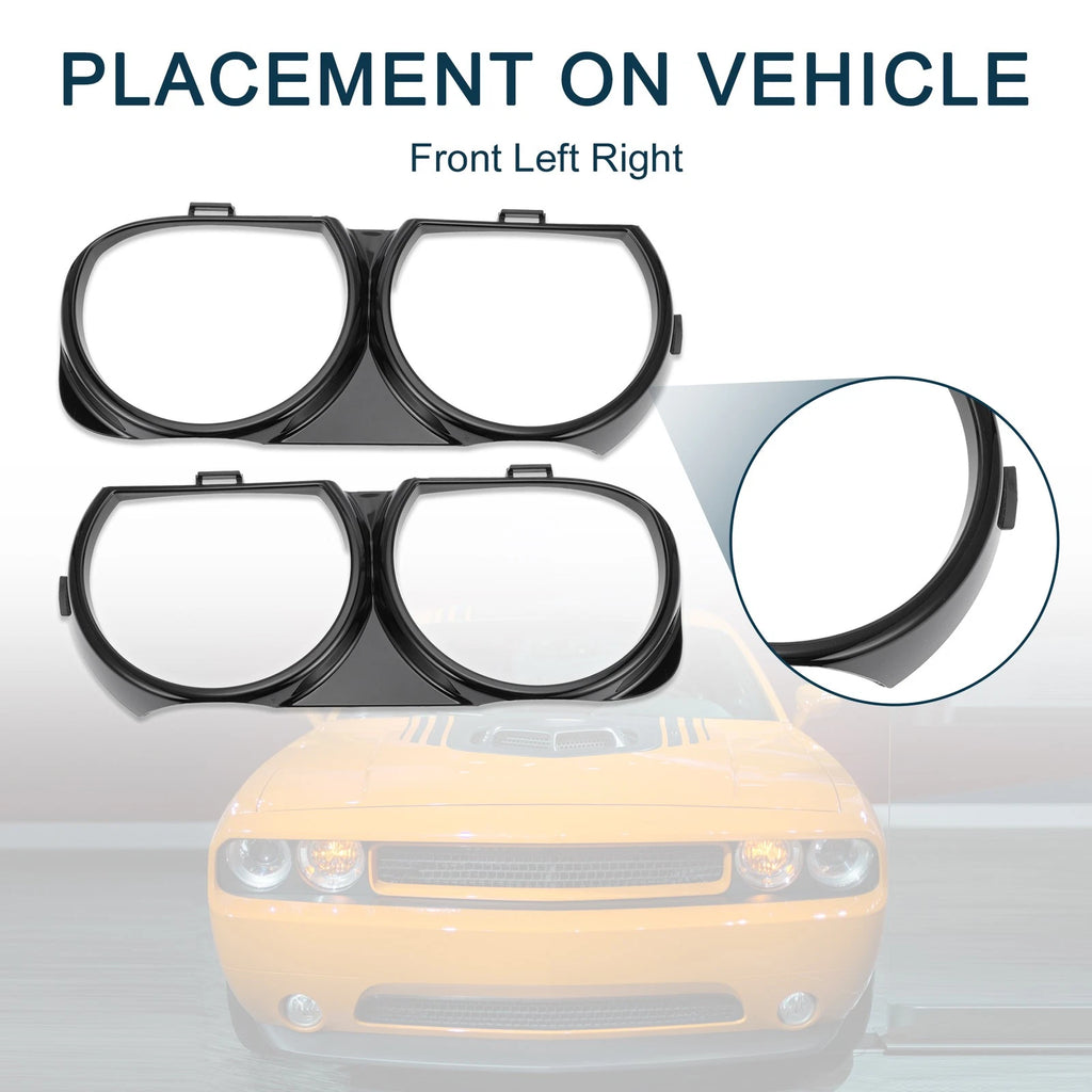 Front Headlight Trim Bezel Pair for Dodge Challenger (2008–2014)