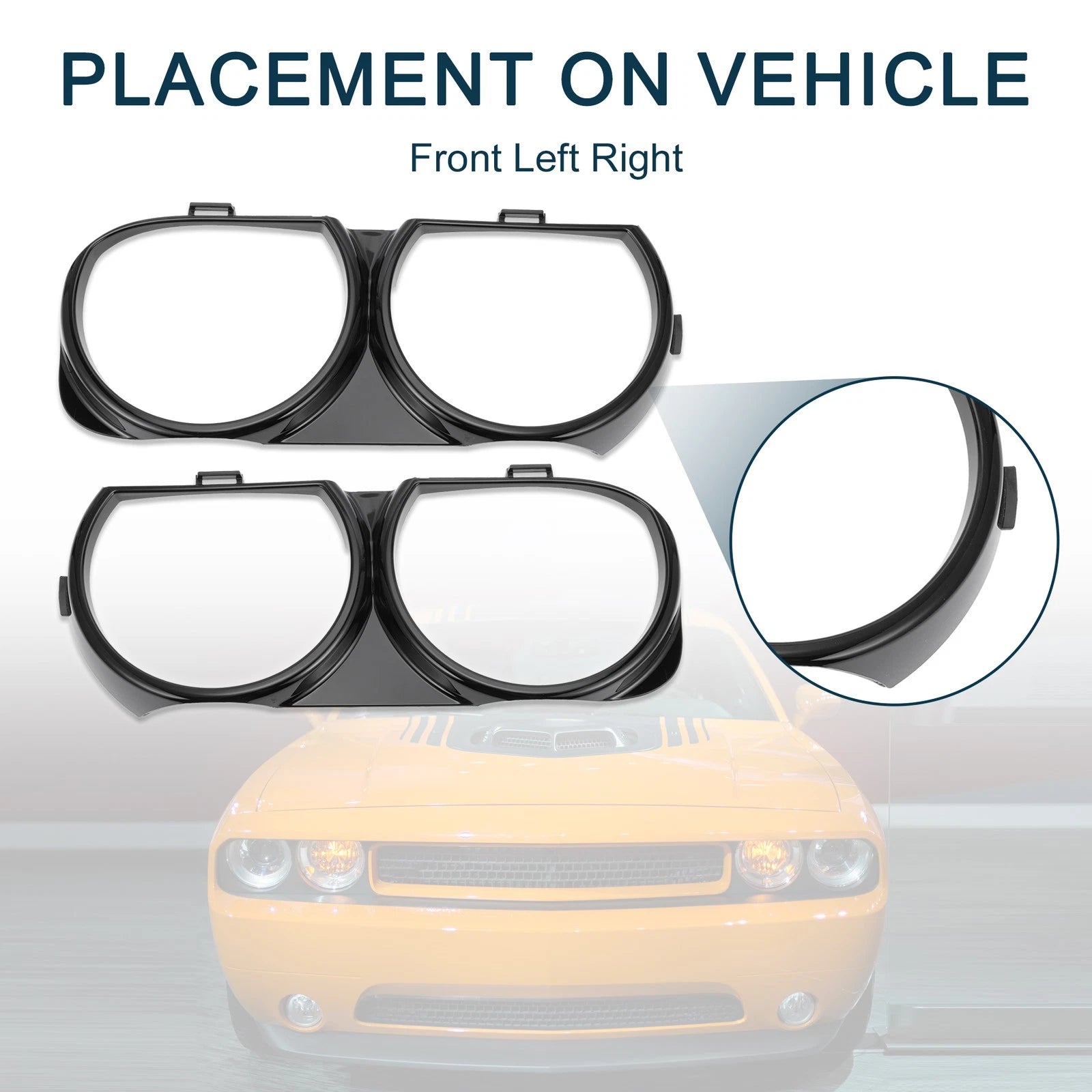 Front Headlight Trim Bezel Pair for Dodge Challenger (2008–2014)