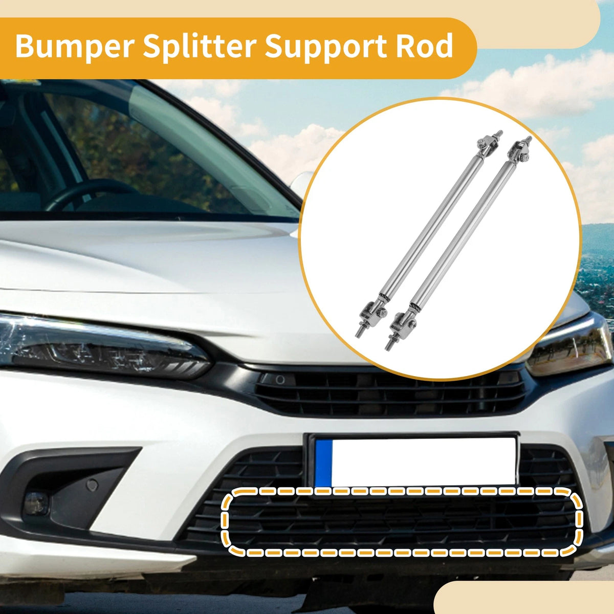 2X Adjustable Front Bumper Lip Splitter Strut Rod Tie for Universal Fit (2010–2023)