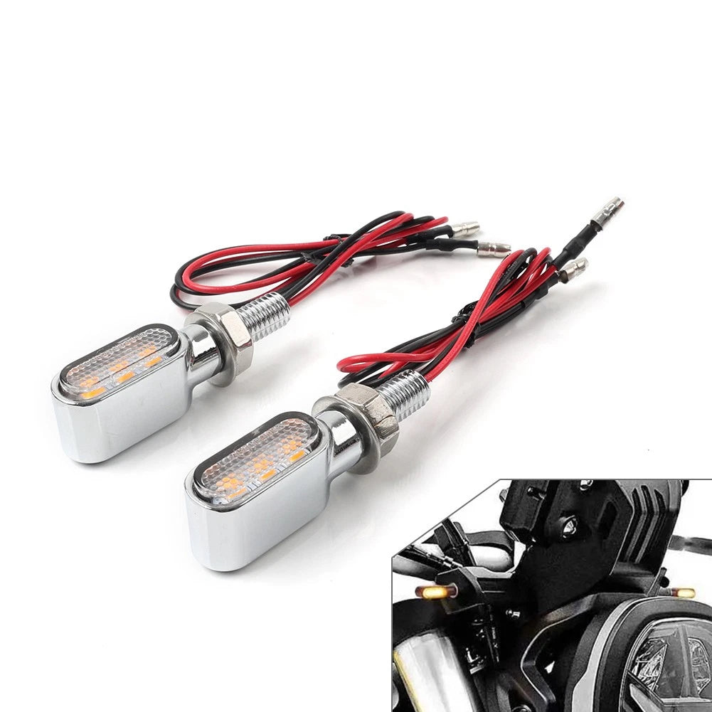 2X Motorcycle Turn Signal Mini Blinker Indicator Light Amber Chrome Universal