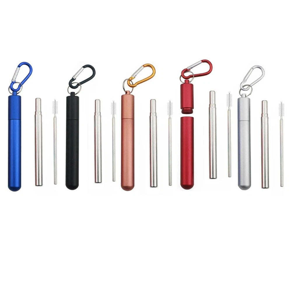 Reusable telescopic straws with silicone tips for comfortable drinking