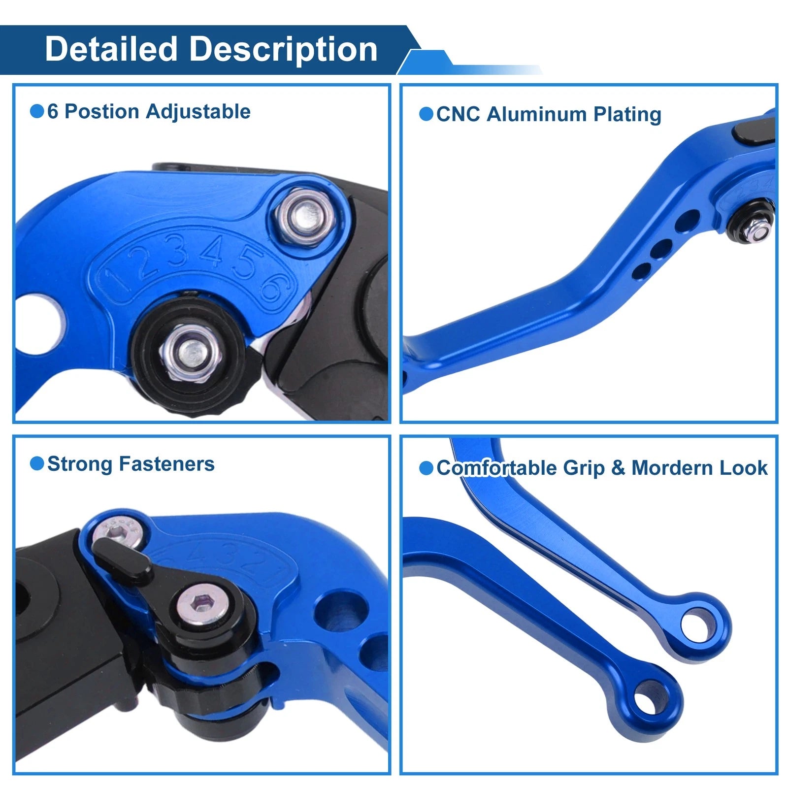 Adjustable Short Brake Clutch Levers for Suzuki GSXR600 (1997–2003) Solid Blue