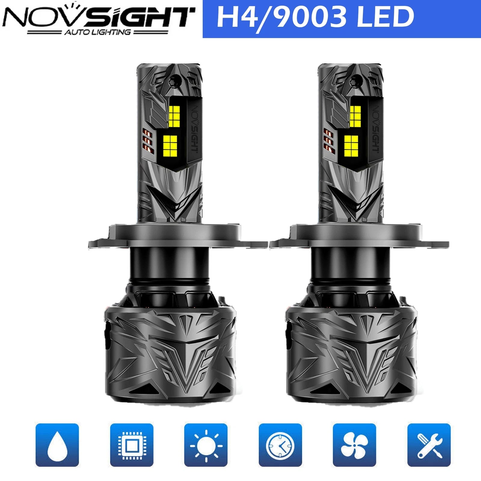 2X H4 9003 LED Headlight Bulbs 50000LM for