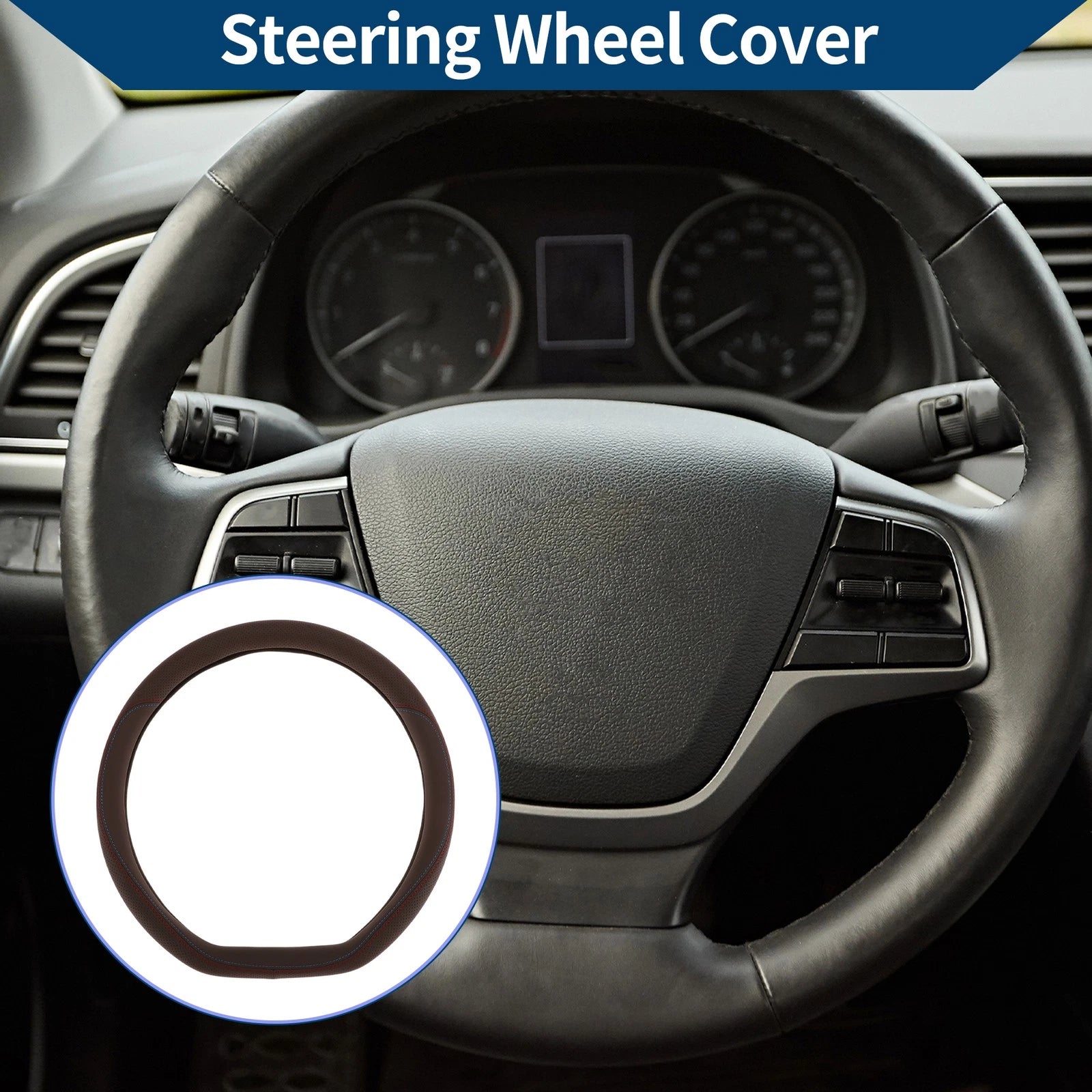 Steering Wheel Cover for Car (14.96", Deep Brown)