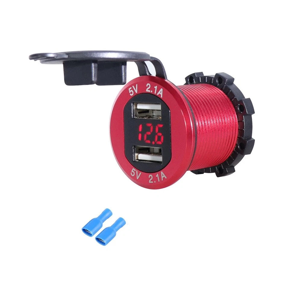 Car Cigarette Lighter Socket Dual USB Charger Adapter LED Voltage Display 12-24V