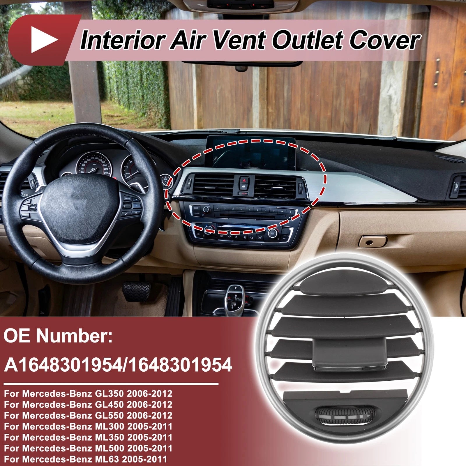 Center Console AC Air Vent Grille Replacement for Mercedes-Benz GL350 (2013–2015)