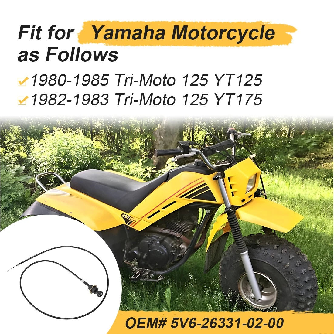 Starter Choke Cable for Yamaha Tri-Moto 125 YT125 YT175 (1980–1985) 5V6-26331-02-0