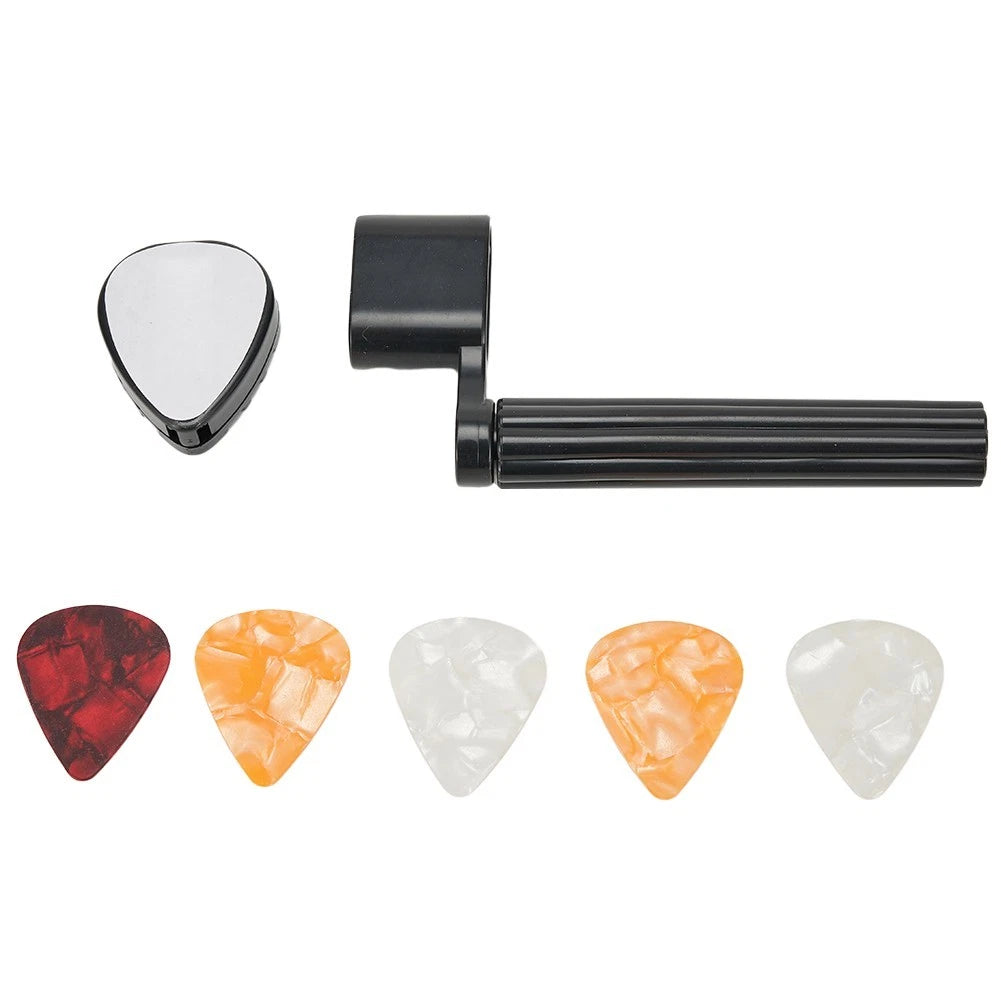 Set of 4 Guitar Picks with String Winder and Plectrum Holder