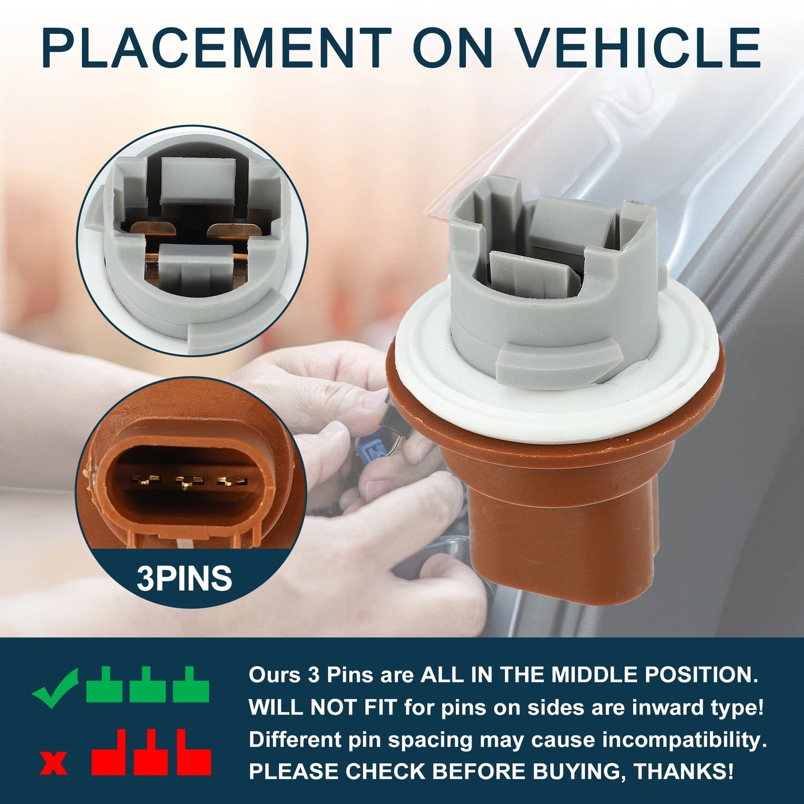 Turn Signal Light Socket 3 Pin Replacement for Dodge Grand Caravan (2011–2020)