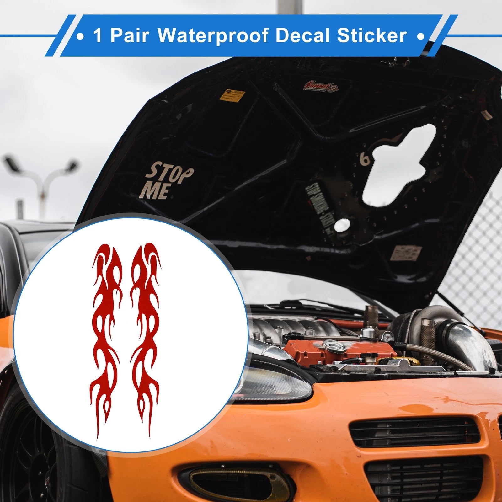 1 Pair Flame Pattern Car Bumper Sticker Decal for Universal Fit (24x4cm)