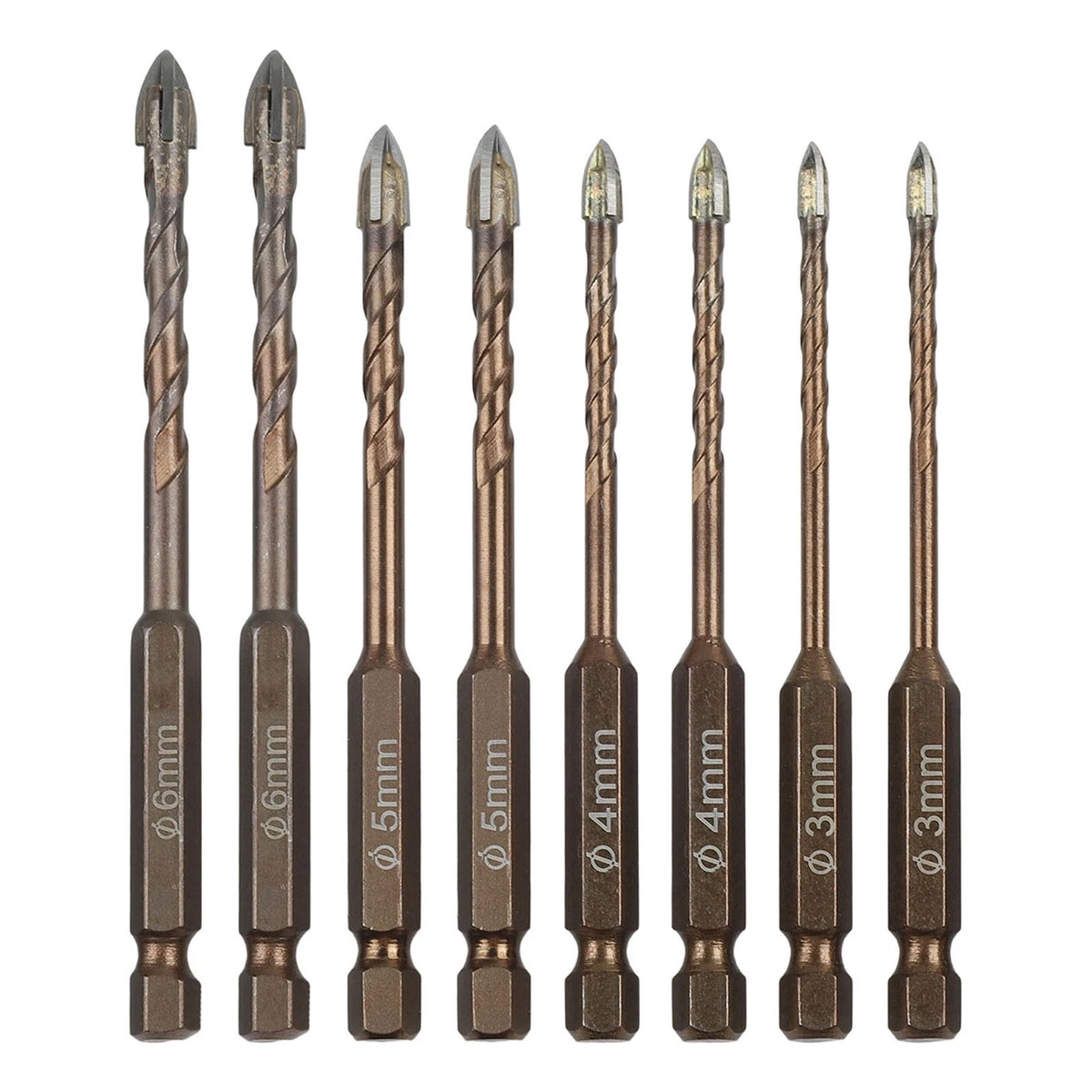 8-Piece Cross Hexagon Drill Bit Set for Wood, Plastic, Metal, Glass