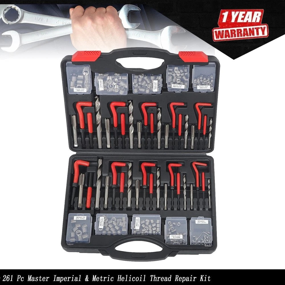 261-Piece Thread Repair Kit for Various Makes and Models (Imperial & Metric)