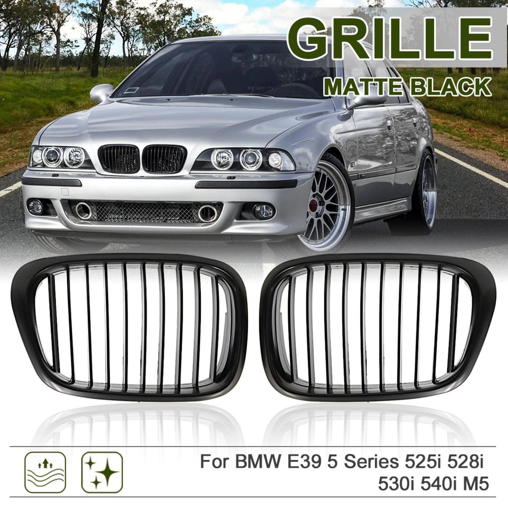 Front Upper Hood Kidney Grille Replacement Matte Black for BMW E39 (1997–2003)