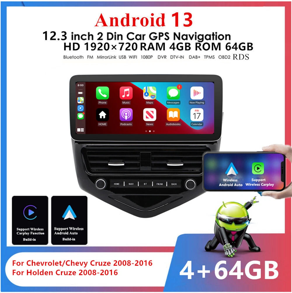 12.3'' GPS Navigation Android for Chevy Holden Cruze (2008–2016)