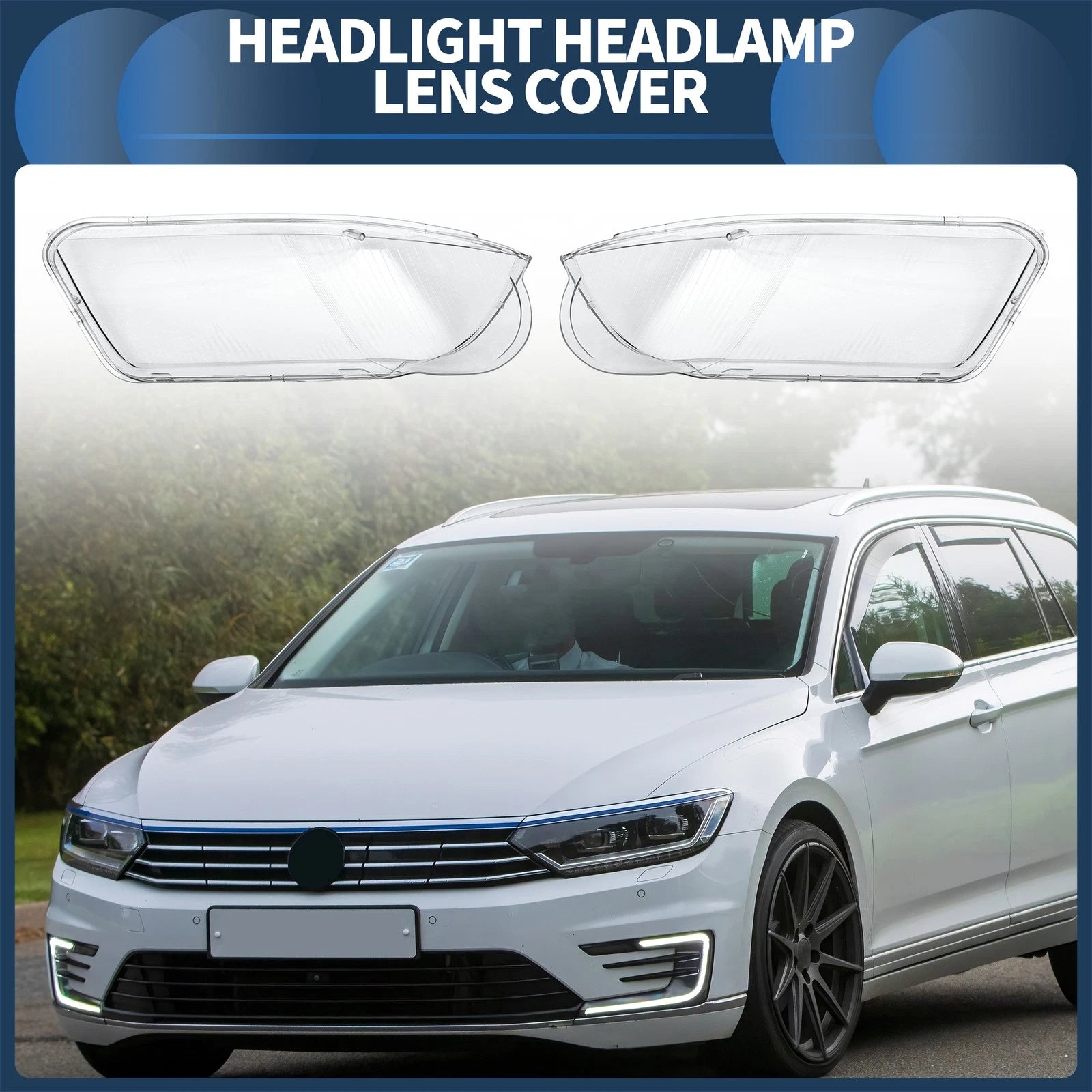 Headlight Lens Cover Pair Front Left Right for Volkswagen Passat B5.5 (2001–2005)