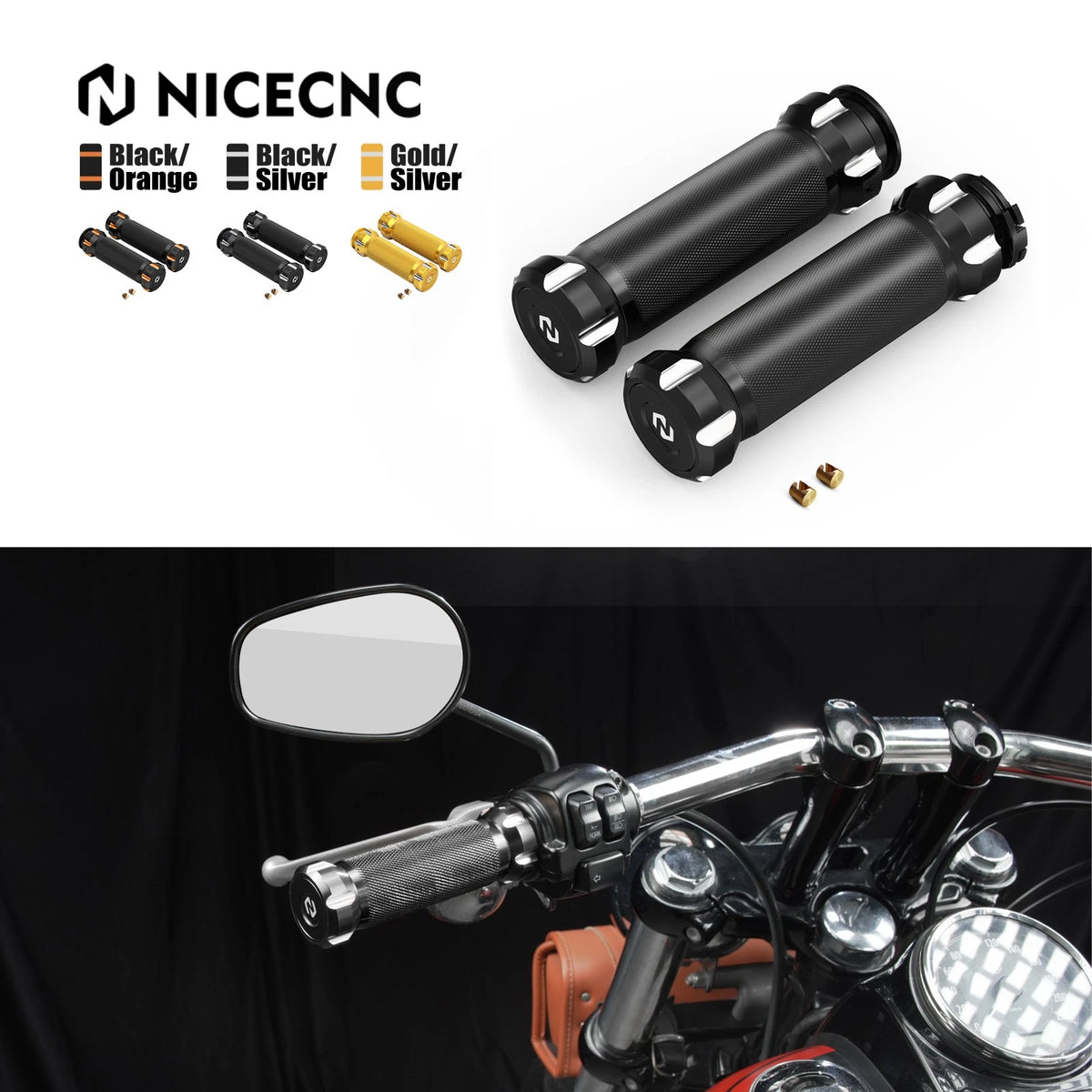 CNC Anodized Handlebar Hand Grips for Harley Road King Classic EFI (1998–2006)