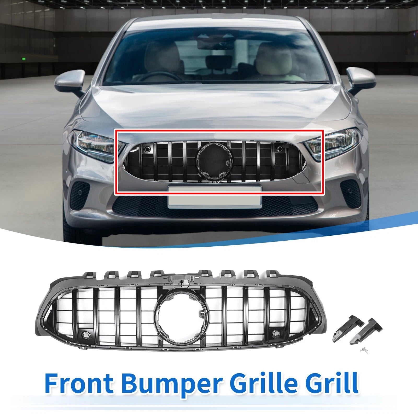 Front Upper Bumper Grille Grill for Mercedes-Benz with Hole Black (2014–2019)