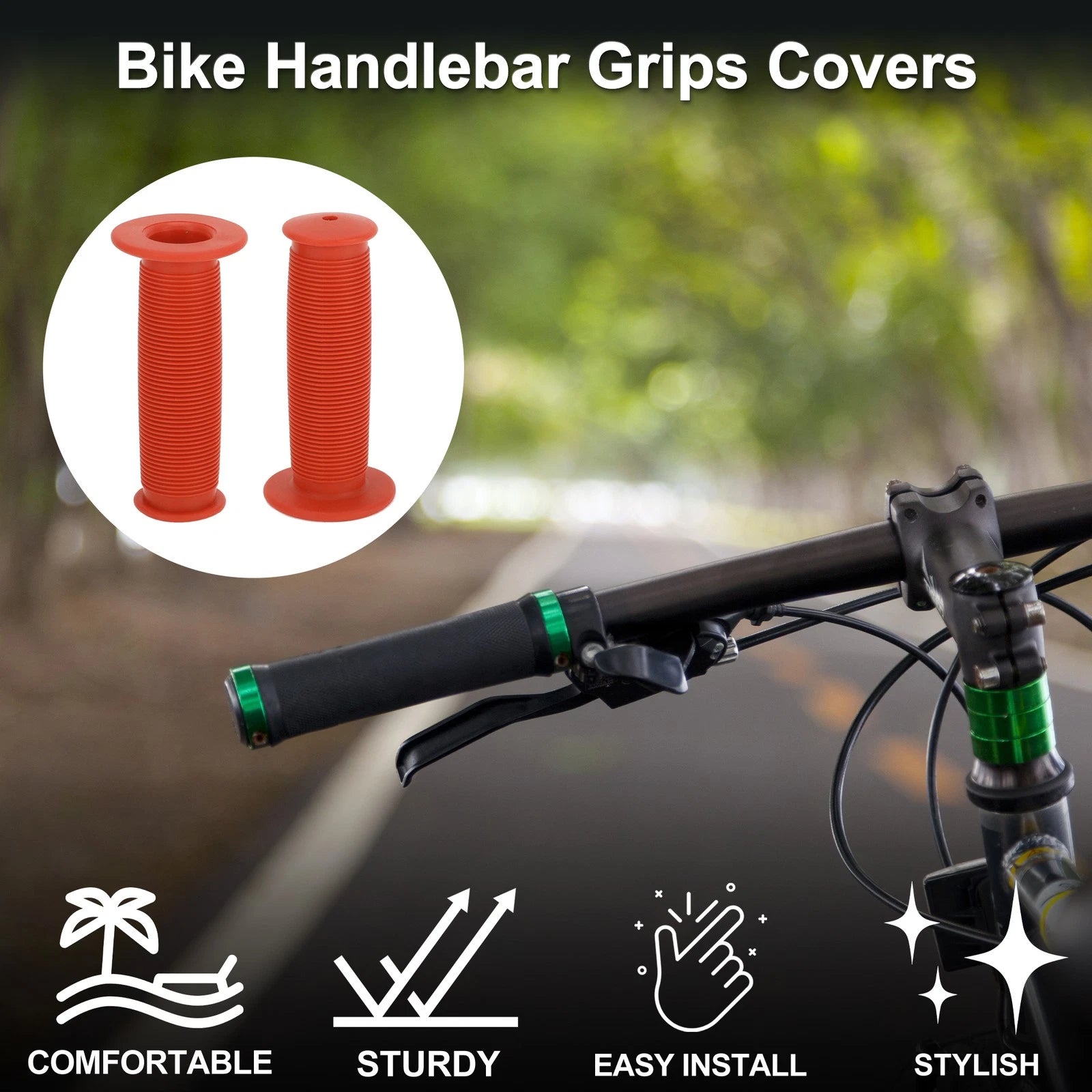 Bike Handlebar Grips Cover Protector 100mm Comfortable for MTB Pair (Red)