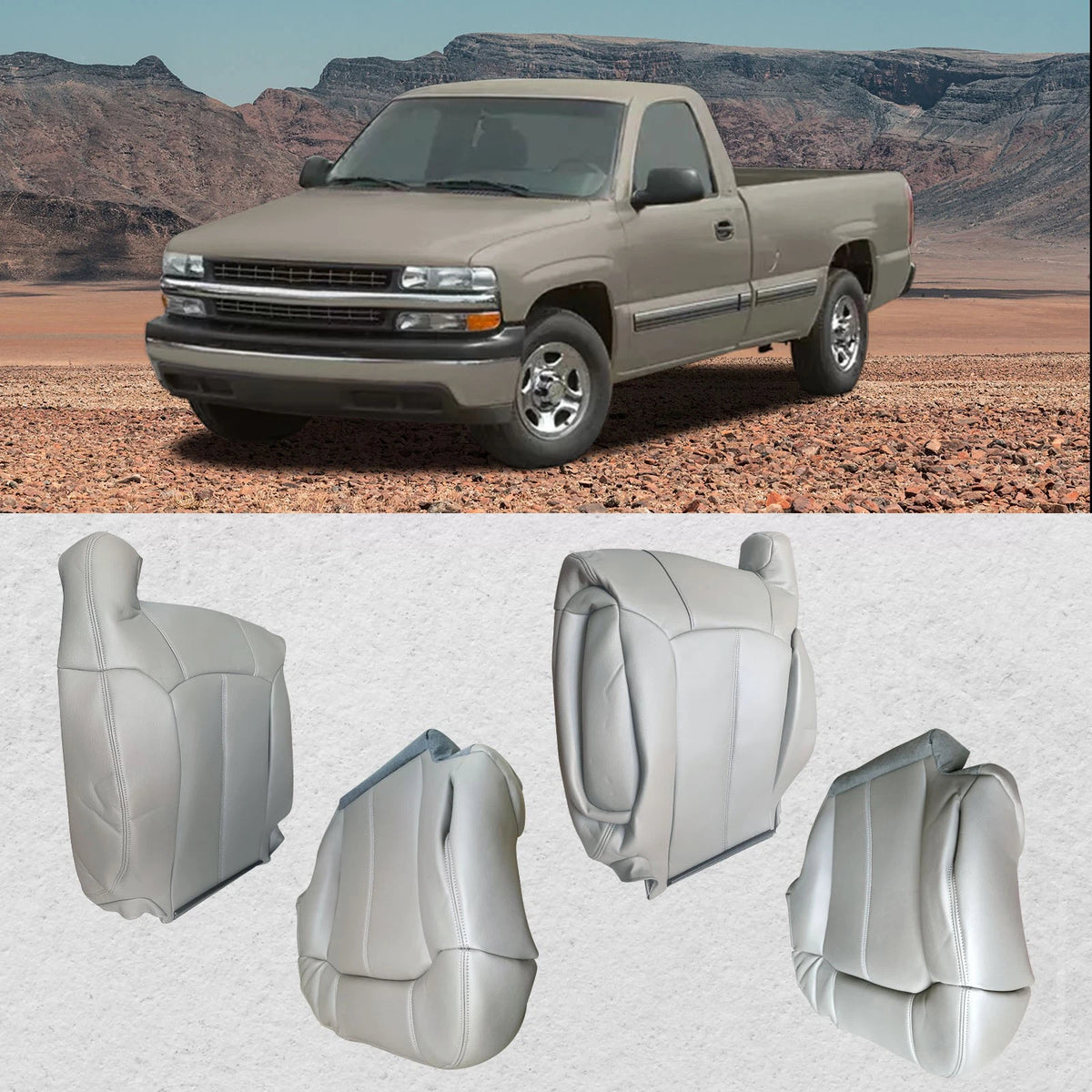 Leather Seat Cover for Chevy Silverado GMC Sierra (1999–2002) Gray