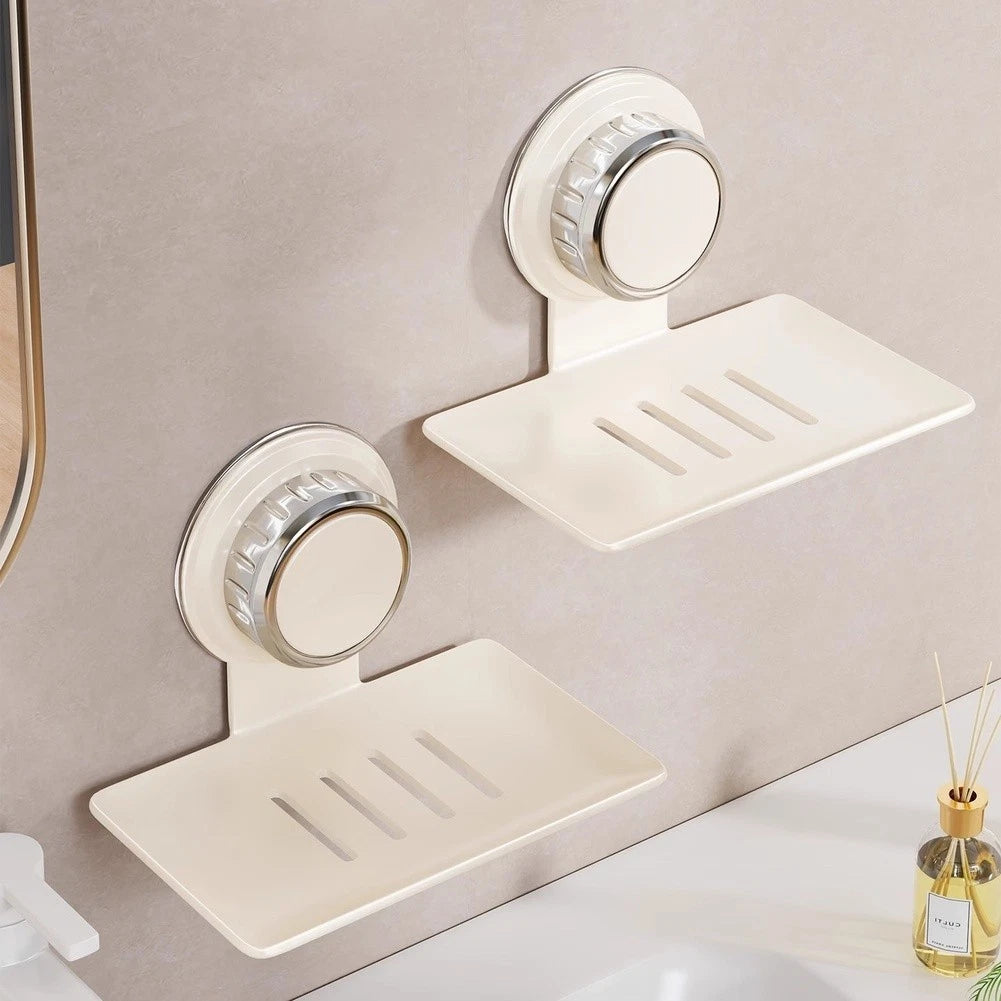 2X No Drill Suction Cup Soap Holder Wall Mounted Storage Shelf