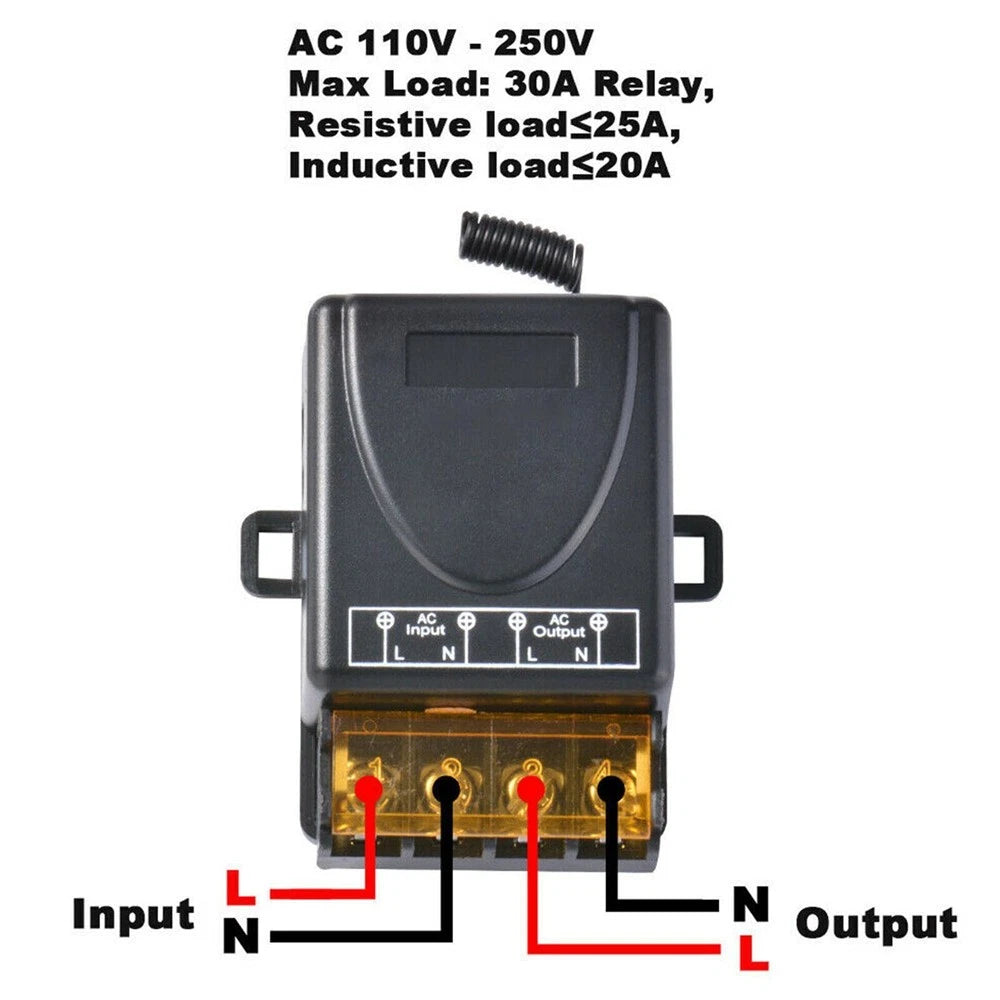 AC 90-220V 30A RF Relay Wireless Remote Control Switch + 433MHz Remote