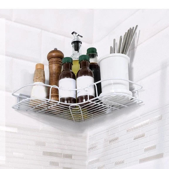 Bathroom Corner Shelf Wall Mounted Metal Storage Basket - Modern Design