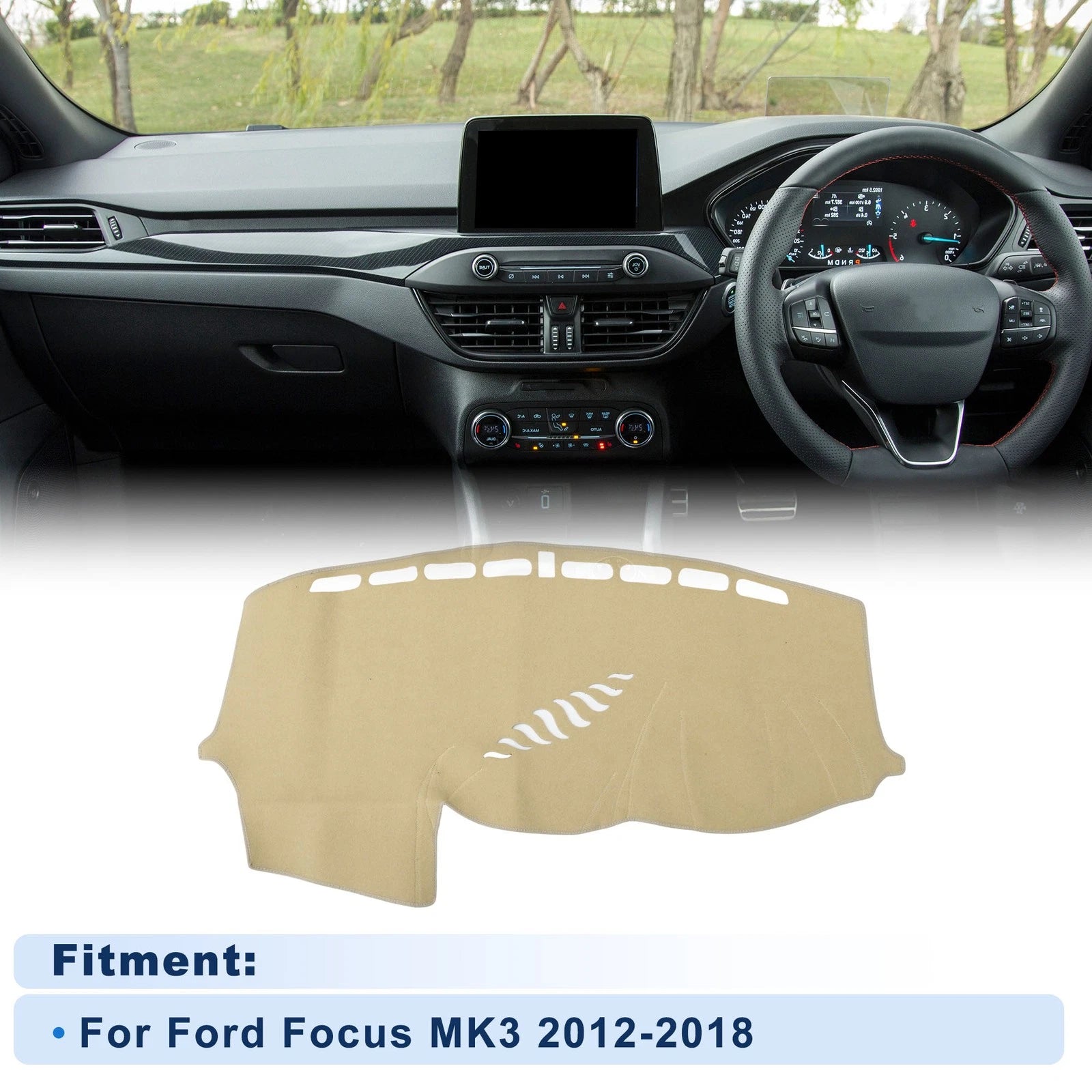Dash Cover for Ford Focus MK3 (2012–2018) Without HUD Polyester Beige
