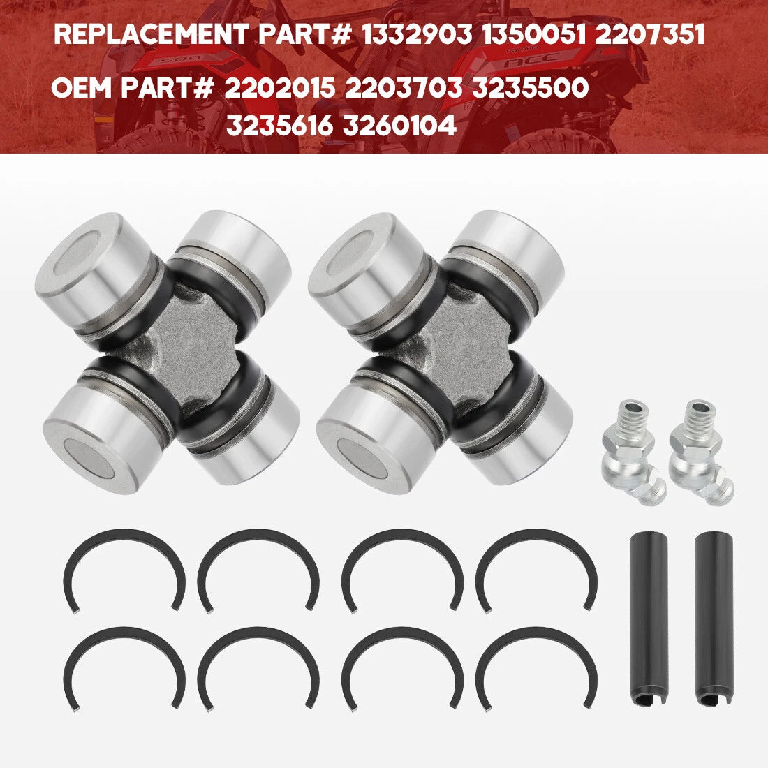 Set of 2 Front Prop Shaft U-Joint for Polaris Ranger XP 900/Crew 900 (2013–2016)