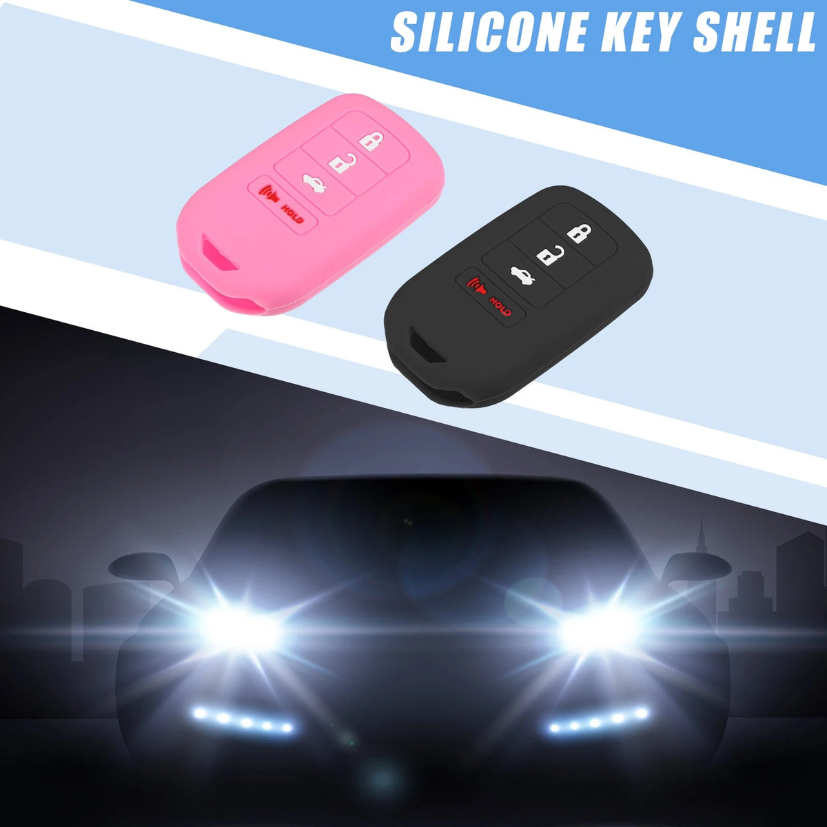 Smart Key Fob Cover Replacement for Honda Accord 2013–2018 Black Pink (2 Pack)
