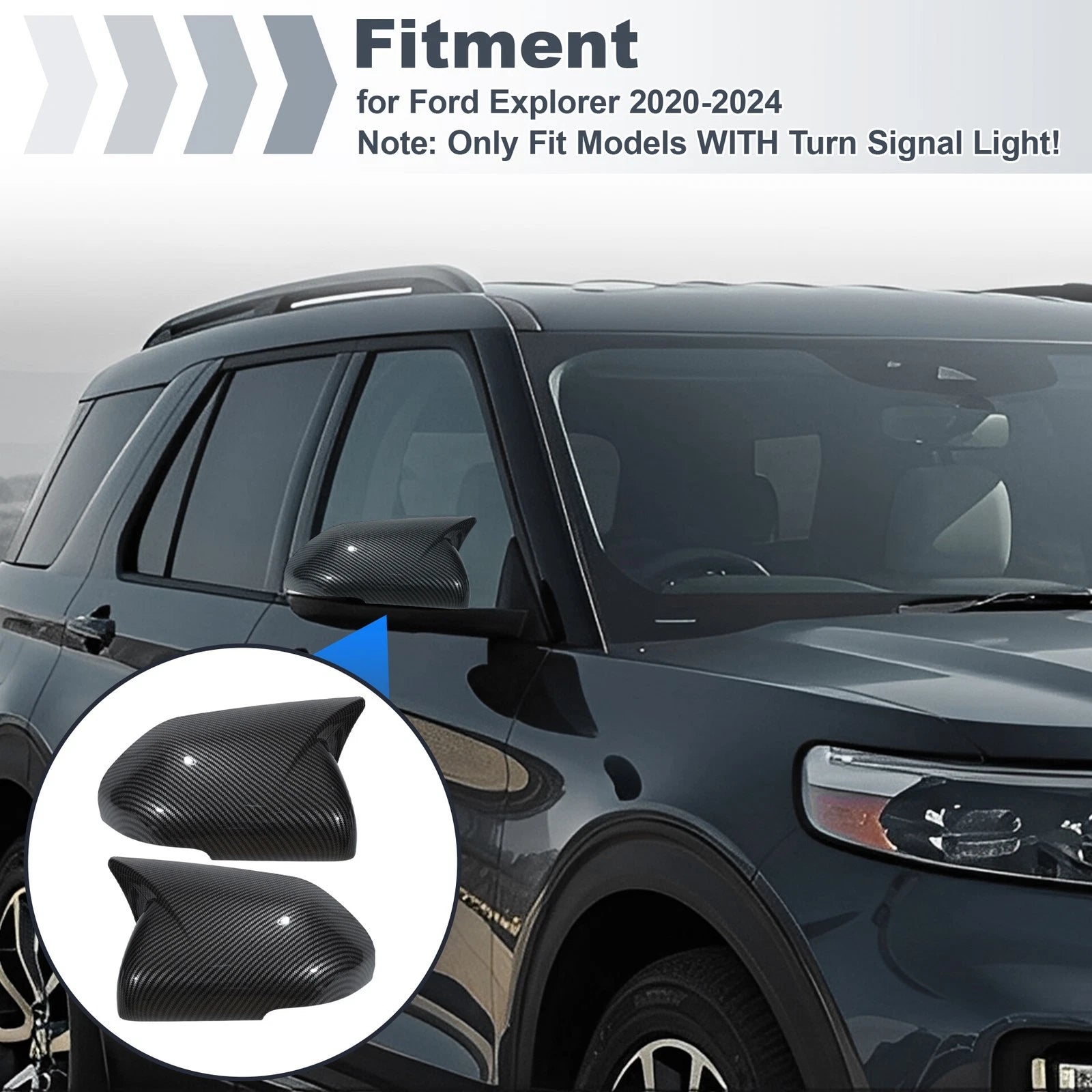 2PCS Left Right Side Ox Horn Rearview Mirror Cover for Ford Explorer (2020–2024)